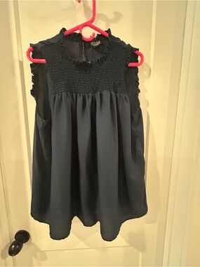 Navy Smocked Ruffled Sleeveless top